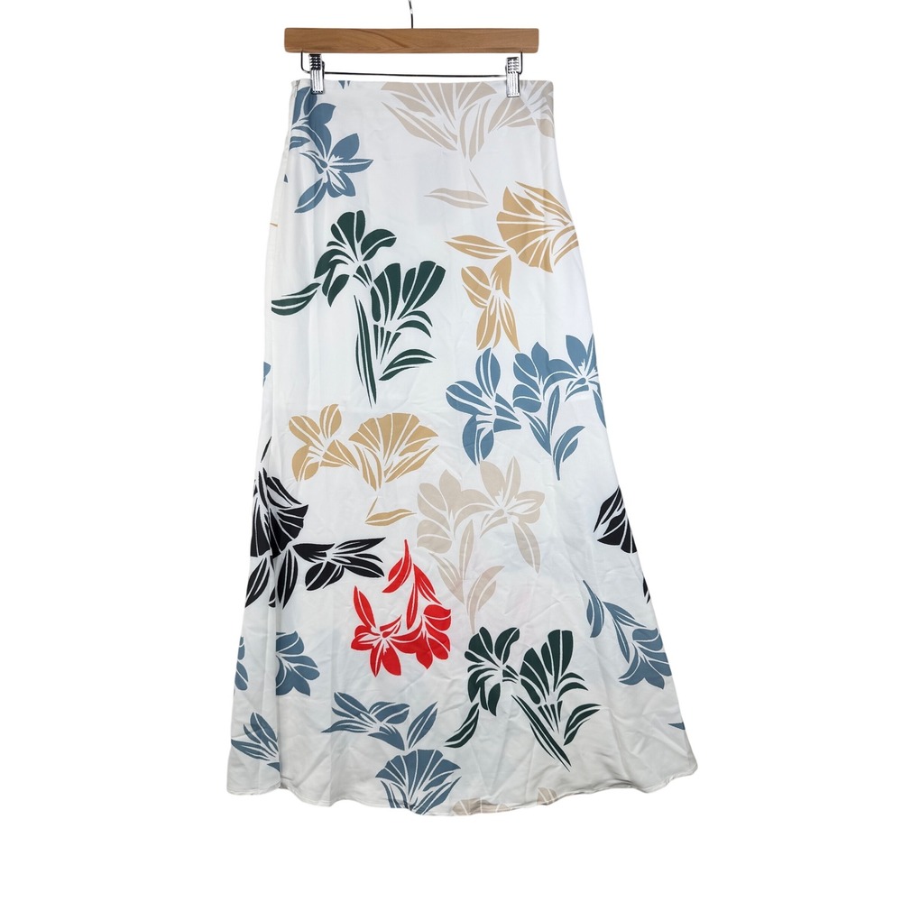New UOOZEE Floral/Botanical Print Maxi Skirt size Large‎ White/Multicolor